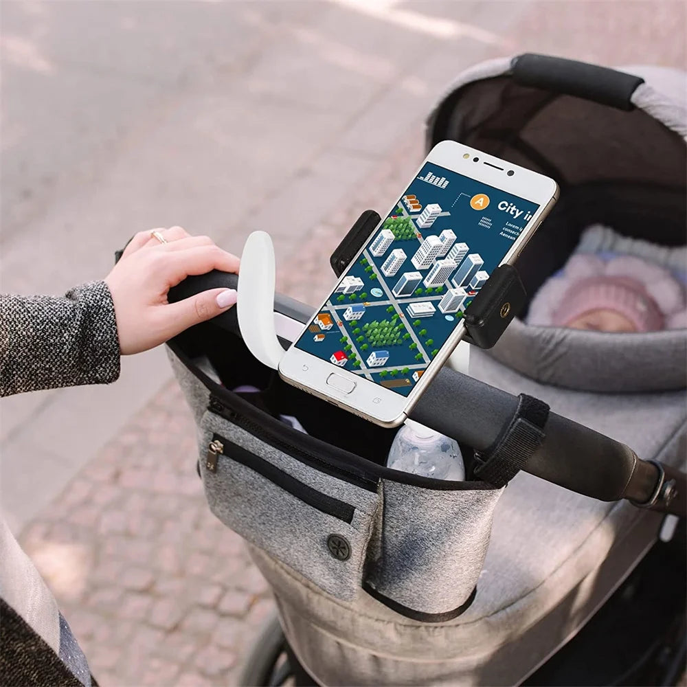 2 Pcs Stroller Phone Holder Portable Cell Phone Holder Stand Universal Stroller for Parent Baby Toddler Phone Clamp with Non Slip Silicone Arm Grip for Stroller Belly Bar Shopping Carts