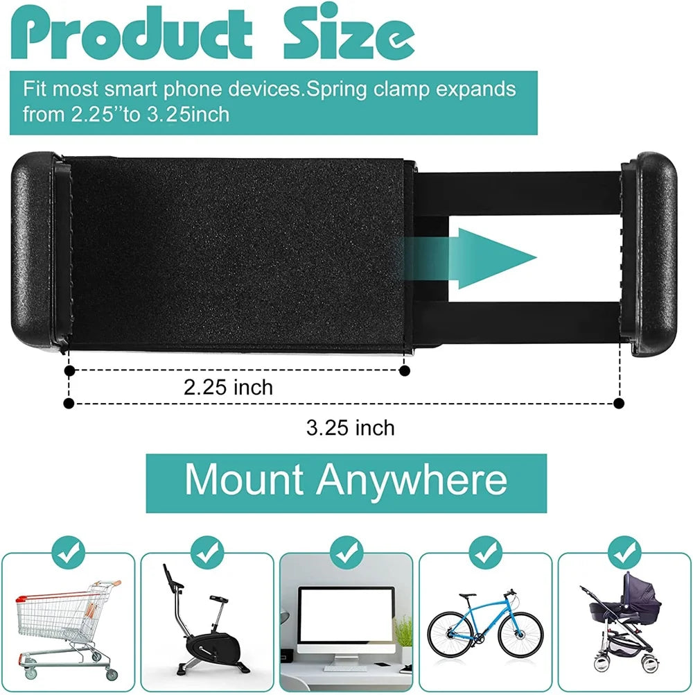 2 Pcs Stroller Phone Holder Portable Cell Phone Holder Stand Universal Stroller for Parent Baby Toddler Phone Clamp with Non Slip Silicone Arm Grip for Stroller Belly Bar Shopping Carts