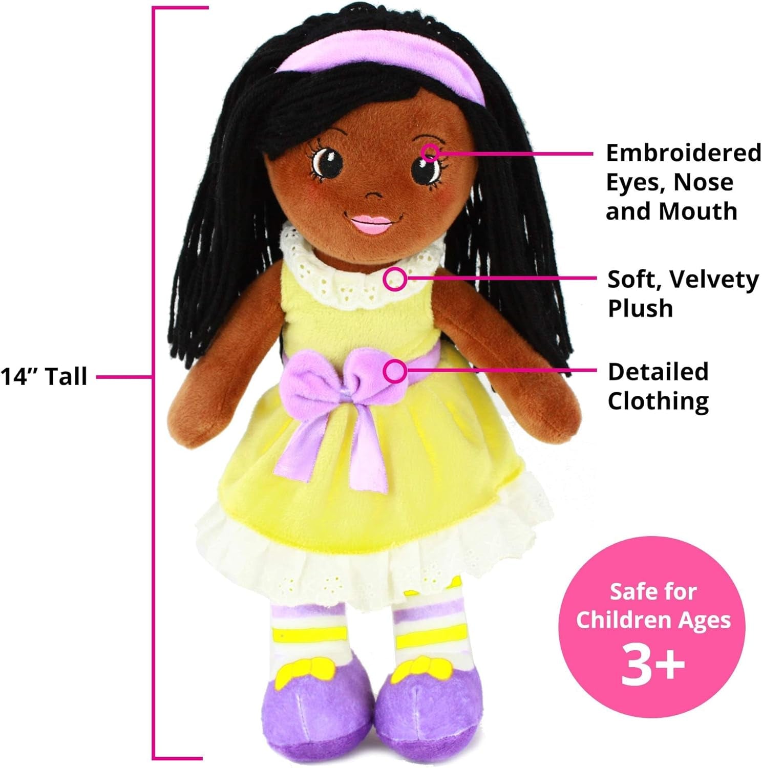 14" Soft Baby Doll for Girls (Kaylie) - Plush Rag Doll for Toddlers & Infants, Washable Stuffed Toy with Sensory Fabric Body - Great for Baby Showers, Birthdays & Special Occasions