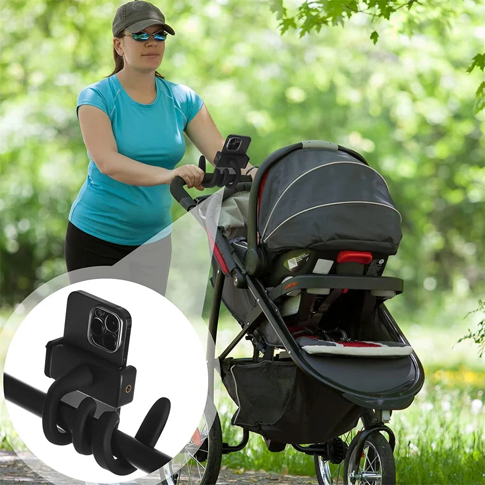 2 Pcs Stroller Phone Holder Portable Cell Phone Holder Stand Universal Stroller for Parent Baby Toddler Phone Clamp with Non Slip Silicone Arm Grip for Stroller Belly Bar Shopping Carts